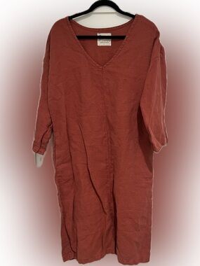 Concious clothing Brick Red V-Neck Linen Tunic large with pockets